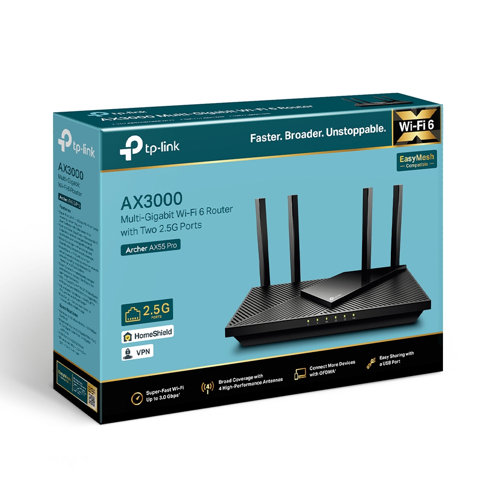 Bộ phát wifi Tp-link AX55 Pro chuẩn wifi 6 AX3000 Multi-Gigabit với hai cổng 2.5G